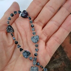 VTG artisan crafted snowflake obsidian gemstone bracelet, whimsy gothic, Gorp